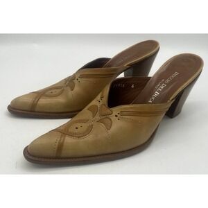 Duccio Del Duca Size 6 Brown Western Style Leather Slip on Mules‎ Made In Italy